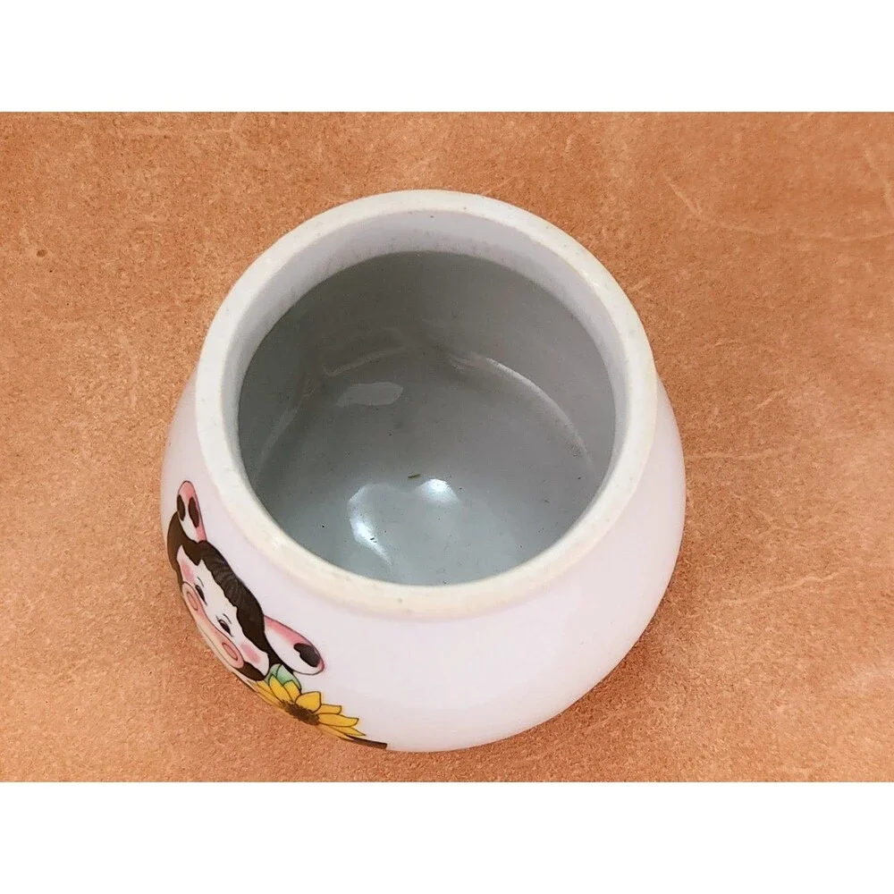 Vtg Cow Potpourri Pot Ceramic Wax Melt Tealight Warmer Sunflower 3Pc Box